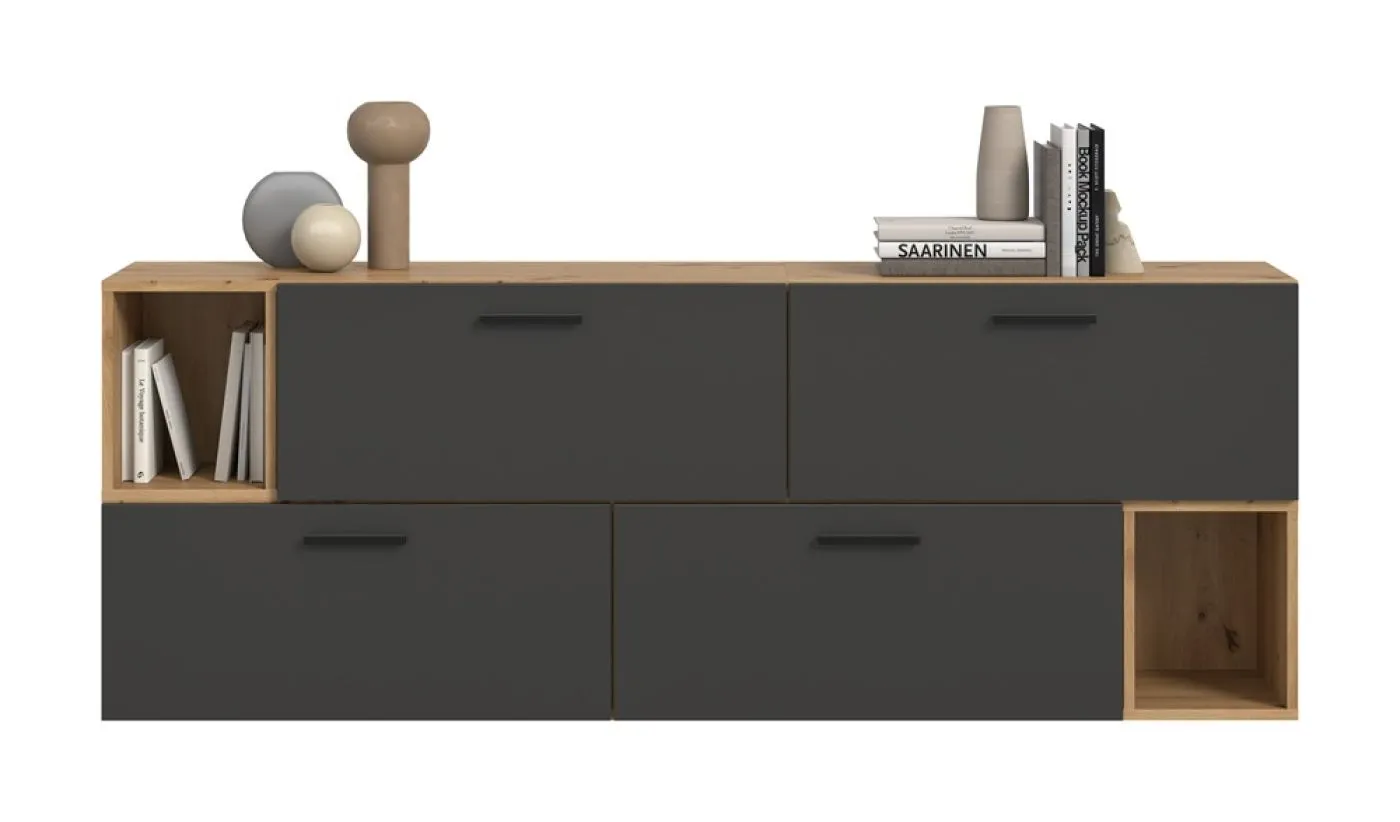 Wohnkombination The One 1 | 6-teilig | Artisan Eiche / Basalt grau mit 2er Set Unterbauspot