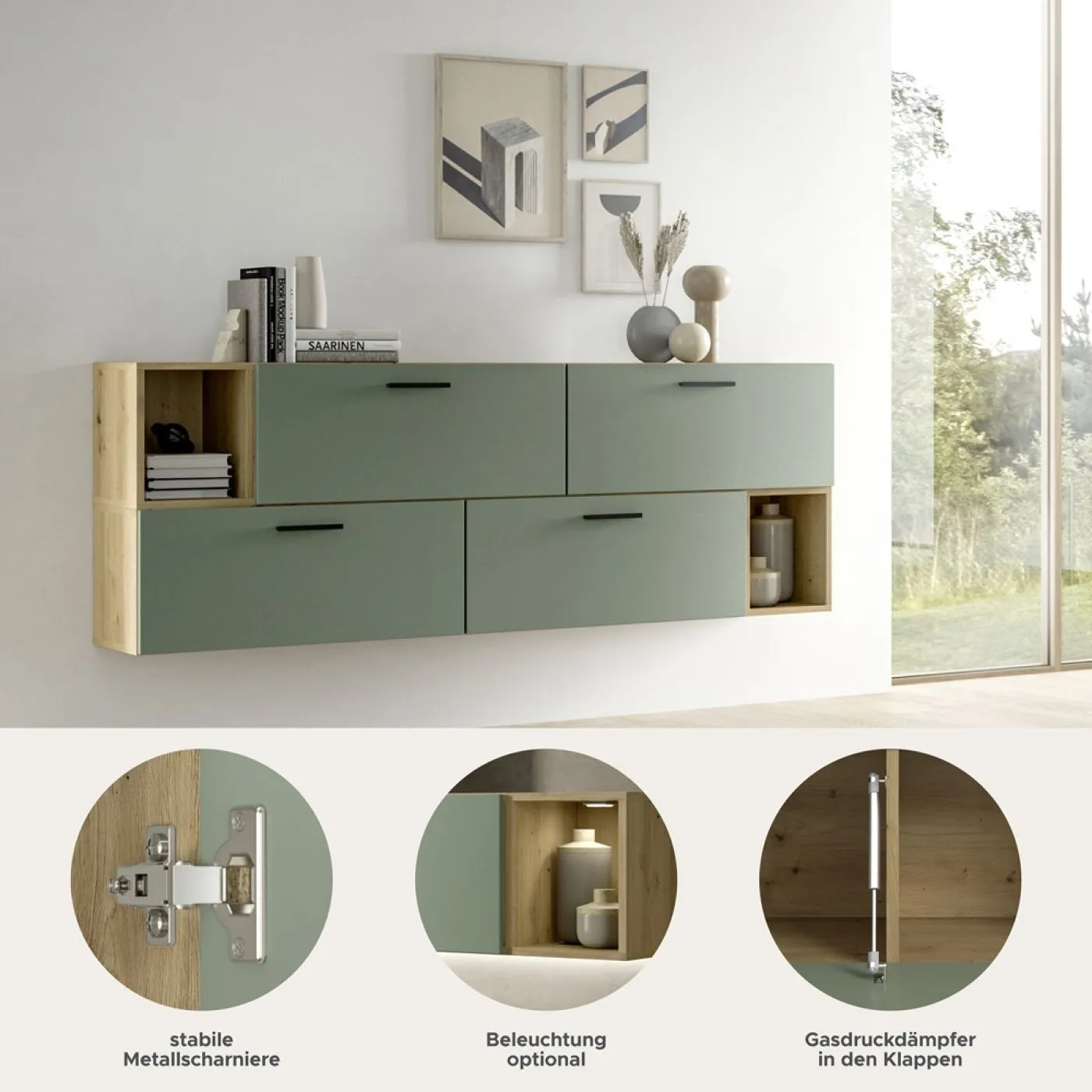 Wohnkombination The One 1 | 6-teilig | Artisan Eiche / Smoke Green