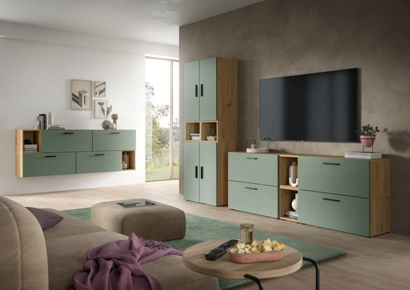 Wohnkombination The One 1 | 6-teilig | Artisan Eiche / Smoke Green