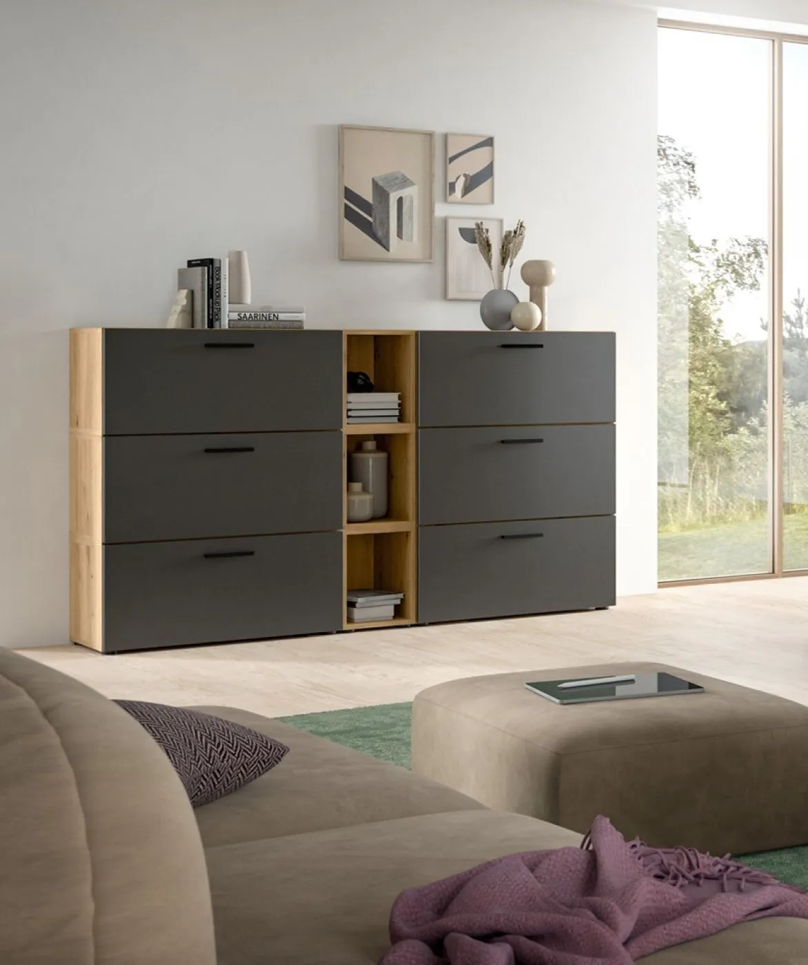 Wohnkombination The One 1 | 9-teilig | Artisan Oak / Basalt grau