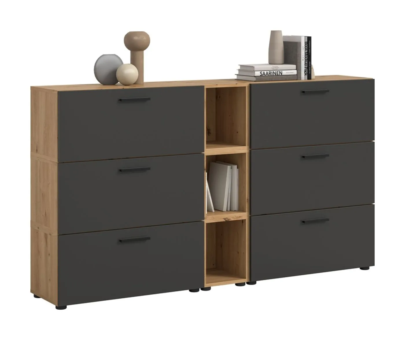 Wohnkombination The One 1 | 9-teilig | Artisan Oak / Basalt grau mit LED Bad warm-weiß 2x110cm