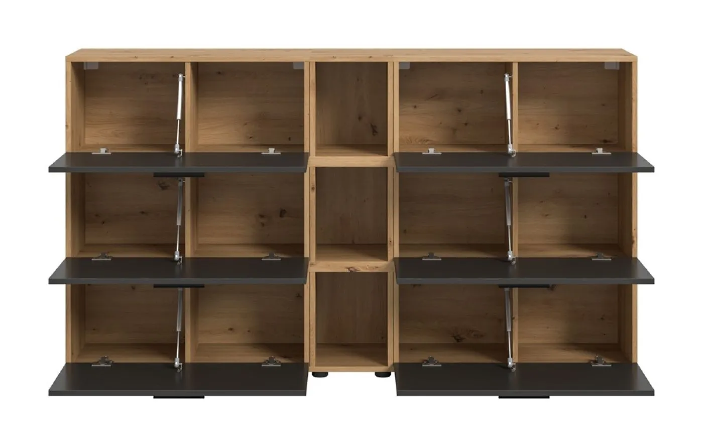 Wohnkombination The One 1 | 9-teilig | Artisan Oak / Basalt grau mit LED Bad warm-weiß 2x110cm