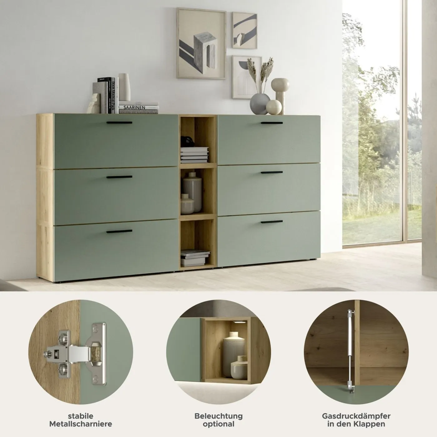 Wohnkombination The One 1 | 9-teilig | Artisan Oak / Smoke Green