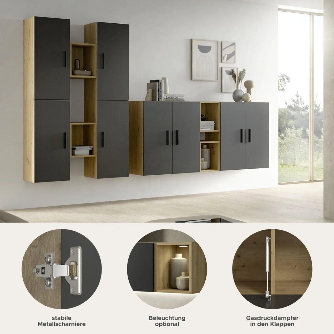 Wohnkombination The One | 12-teilig | Artisan Oak / Basalt grau Komplettset