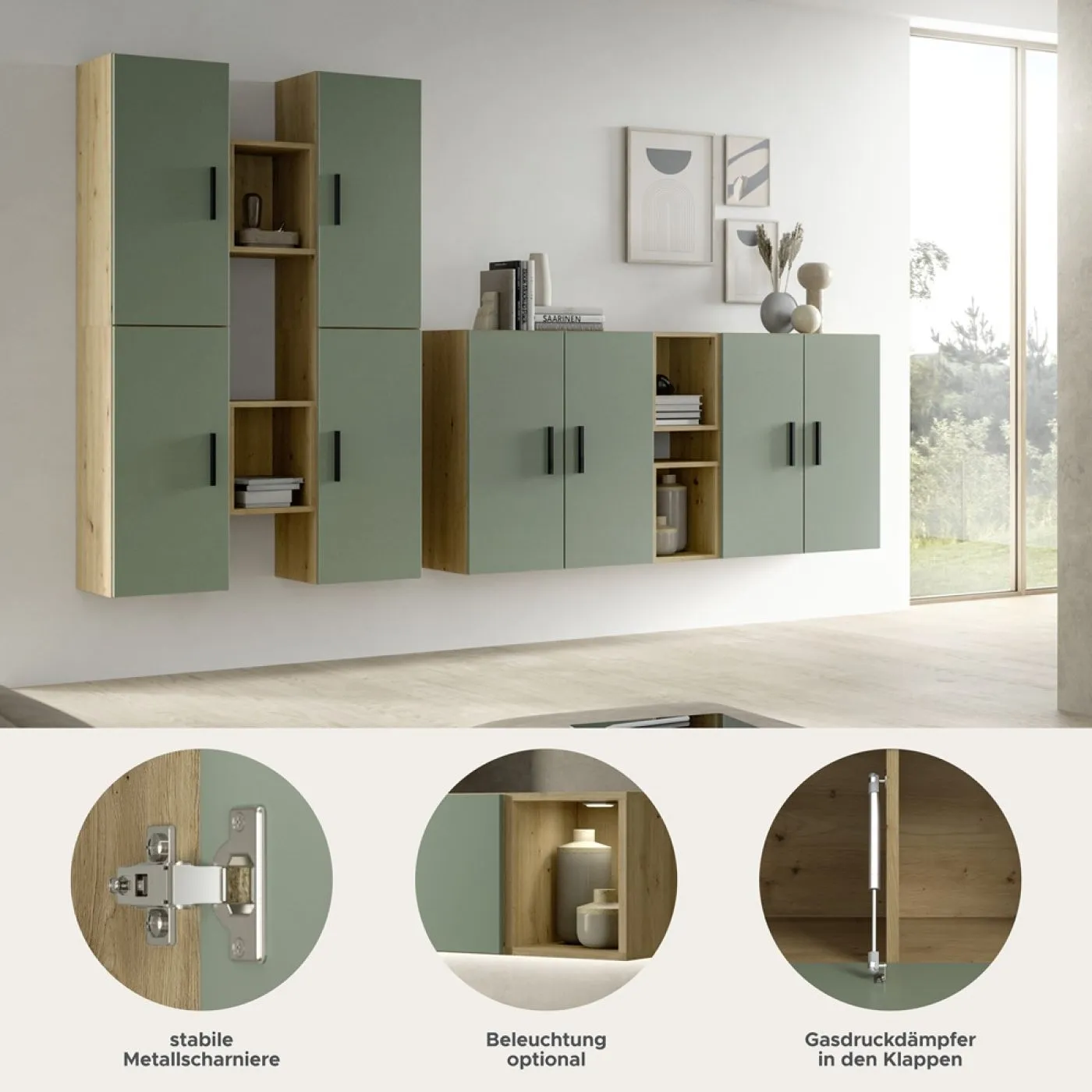 Wohnkombination The One | 12-teilig | Artisan Oak / Smoke Green