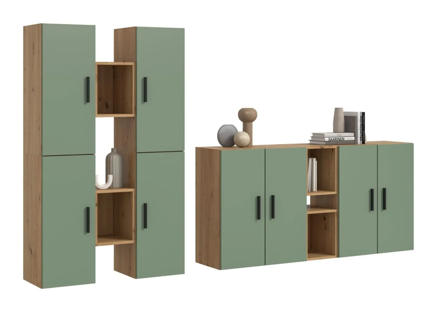Wohnkombination The One | 12-teilig | Artisan Oak / Smoke Green Komplettset