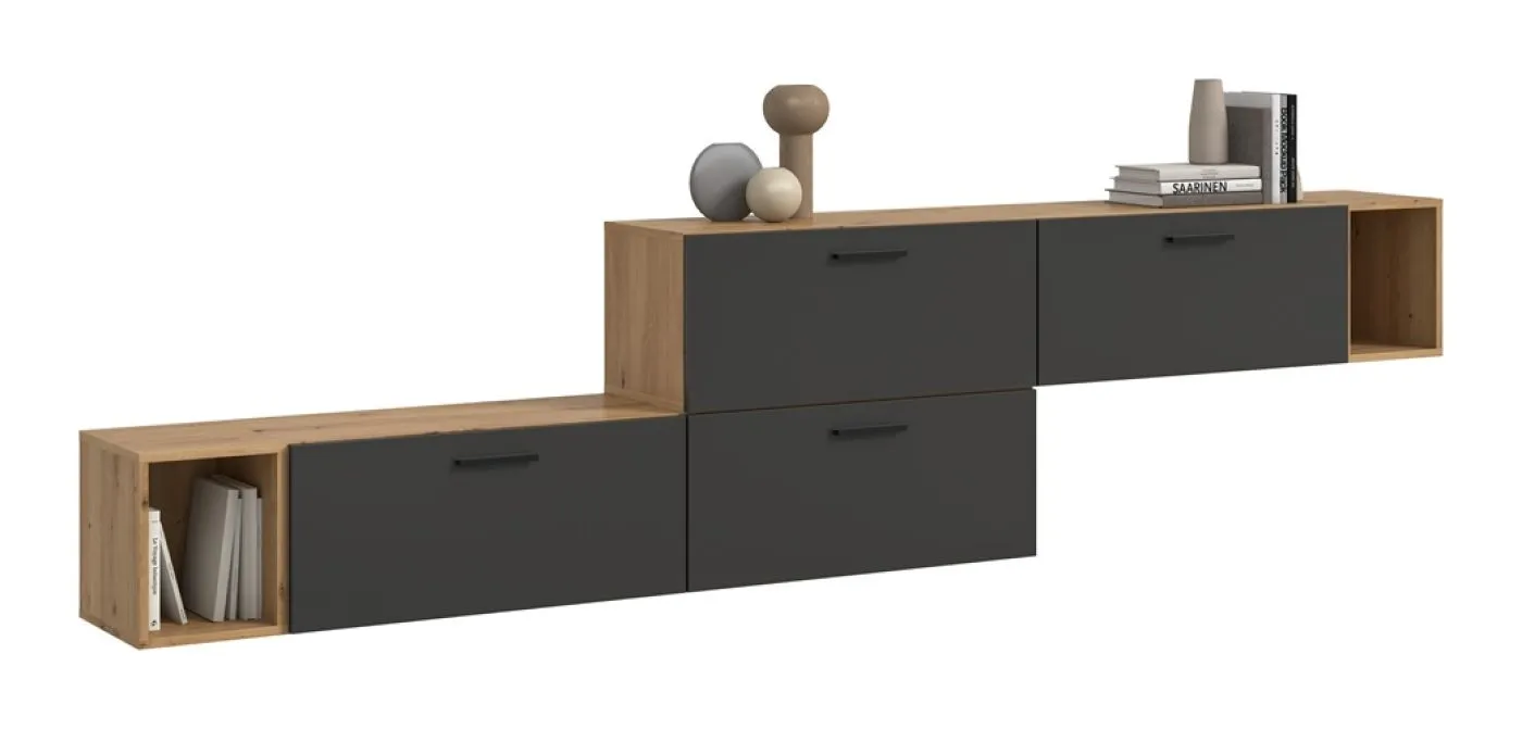 Wohnkombination The One 2 | 6-teilig | Artisan Eiche / Basalt grau mit LED