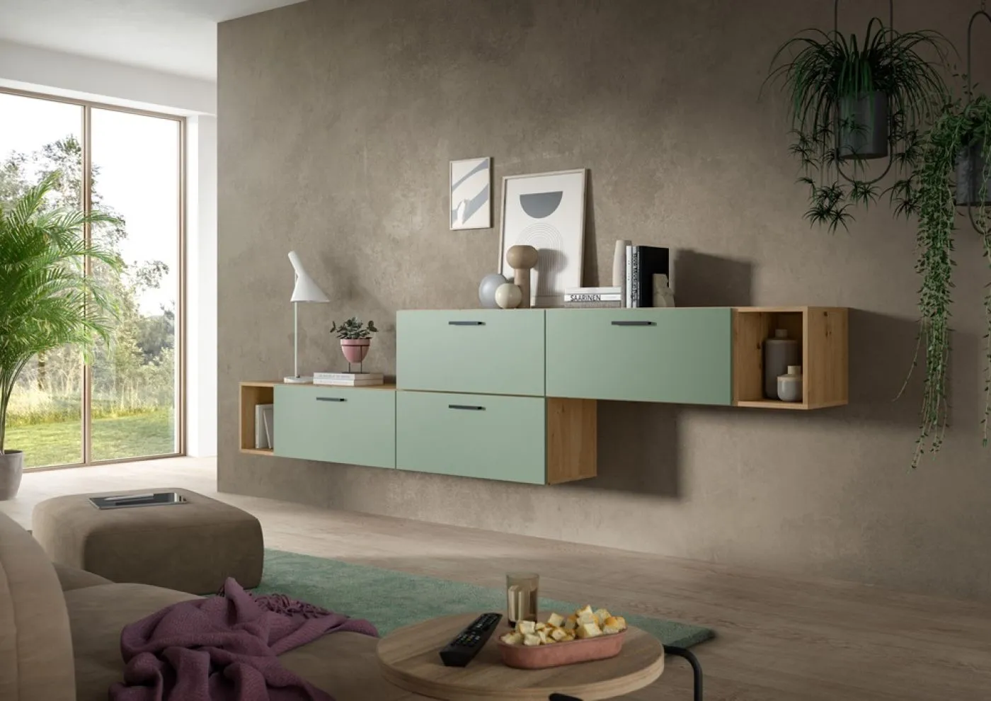 Wohnkombination The One 2 | 6-teilig | Artisan Eiche / Smoke Green