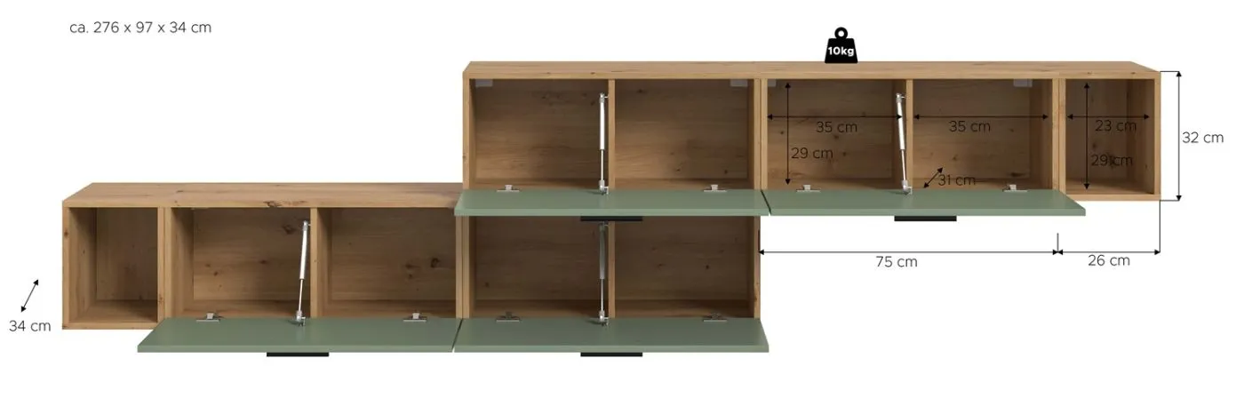 Wohnkombination The One 2 | 6-teilig | Artisan Eiche / Smoke Green Komplettset