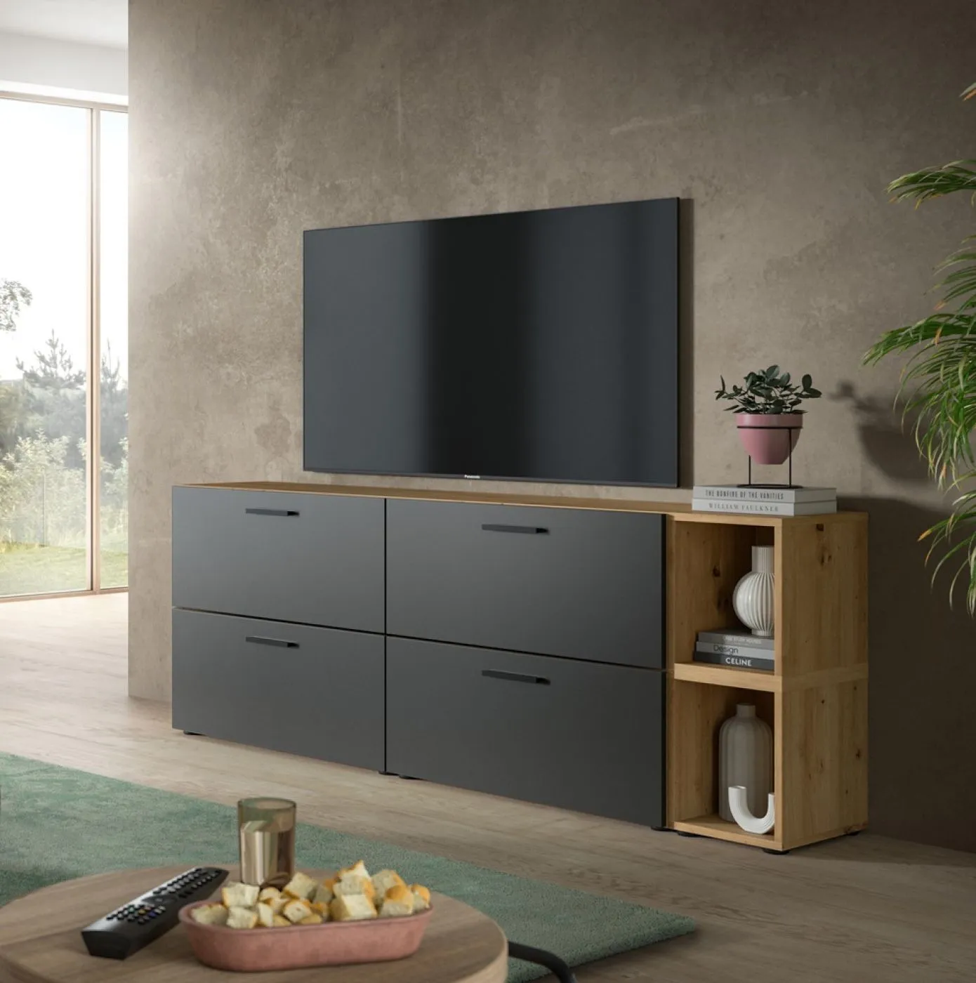 Wohnkombination The One 3 | 6-teilig | Artisan Oak / Basalt grau