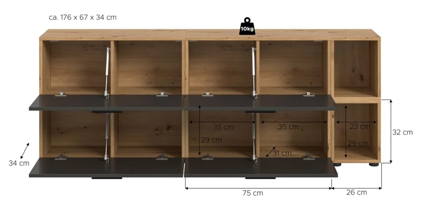 Wohnkombination The One 3 | 6-teilig | Artisan Oak / Basalt grau mit 2er Set Unterbauspot