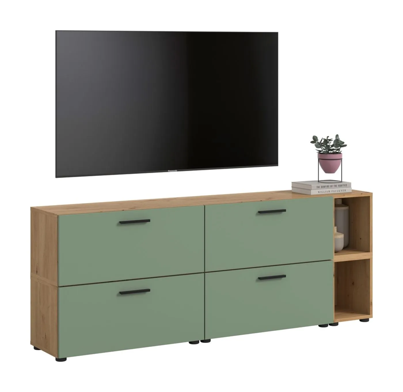 Wohnkombination The One 3 | 6-teilig | Artisan Oak / Smoke Green LED 1