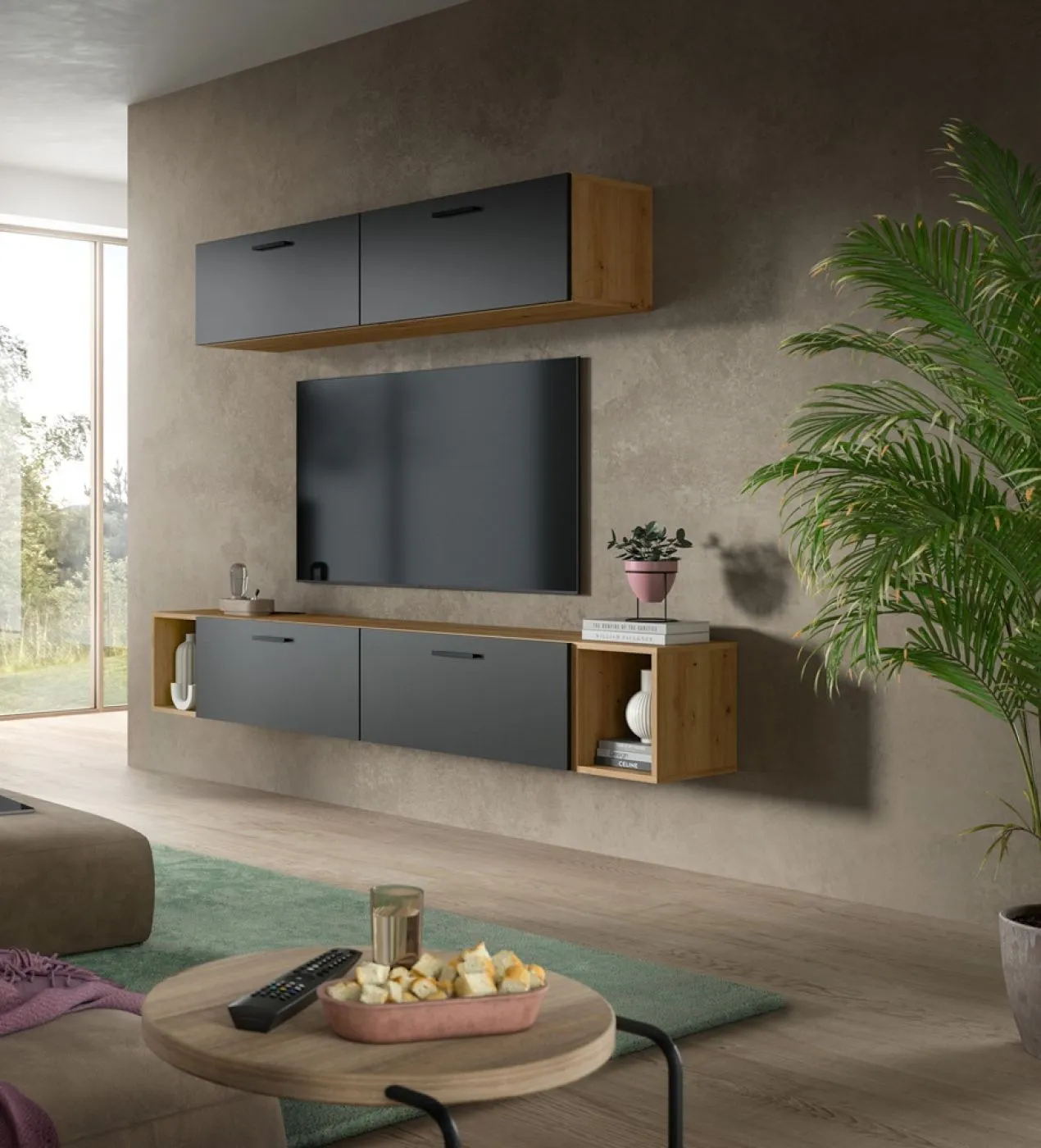 Wohnkombination The One 4 | 6-teilig | Artisan Oak / Basalt grau
