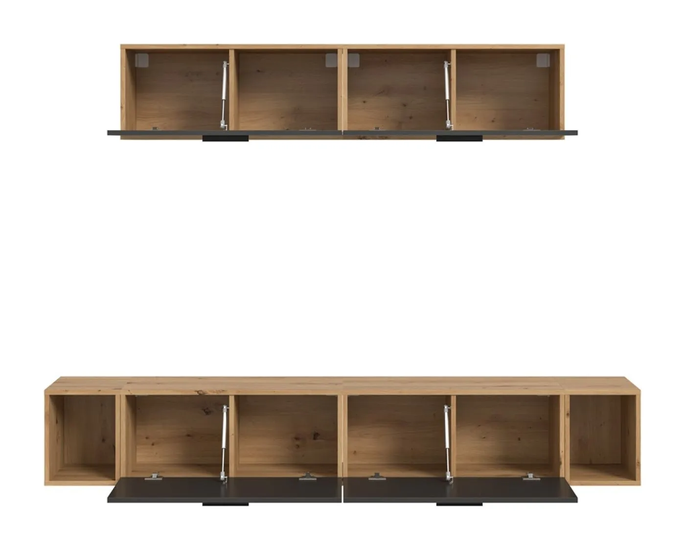 Wohnkombination The One 4 | 6-teilig | Artisan Oak / Basalt grau LED Bad warm-weiß 2x 110cm