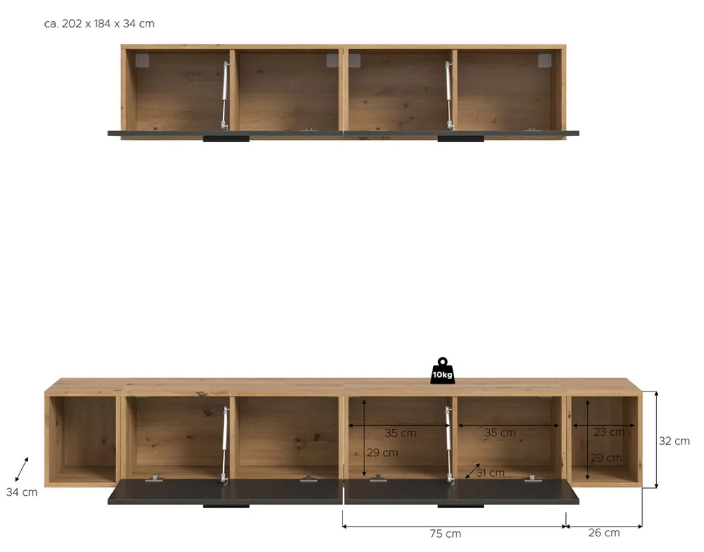 Wohnkombination The One 4 | 6-teilig | Artisan Oak / Basalt grau LED Bad warm-weiß 2x 110cm