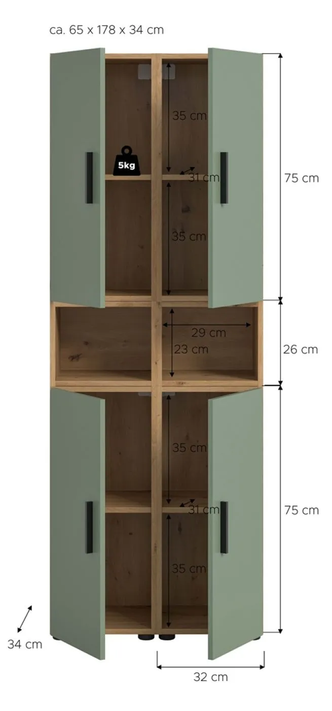 Wohnkombination The One 4 | 6-teilig | Artisan Oak / Smoke Green LED 2