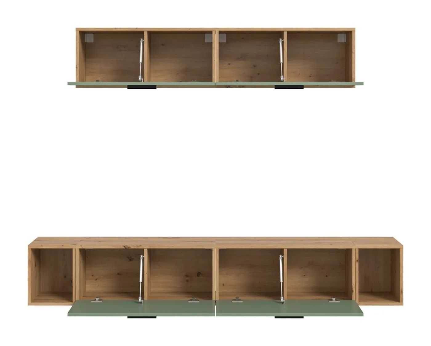 Wohnkombination The One 4 | 6-teilig | Artisan Oak / Smoke Green LED Bad warm-weiß 2x 110cm