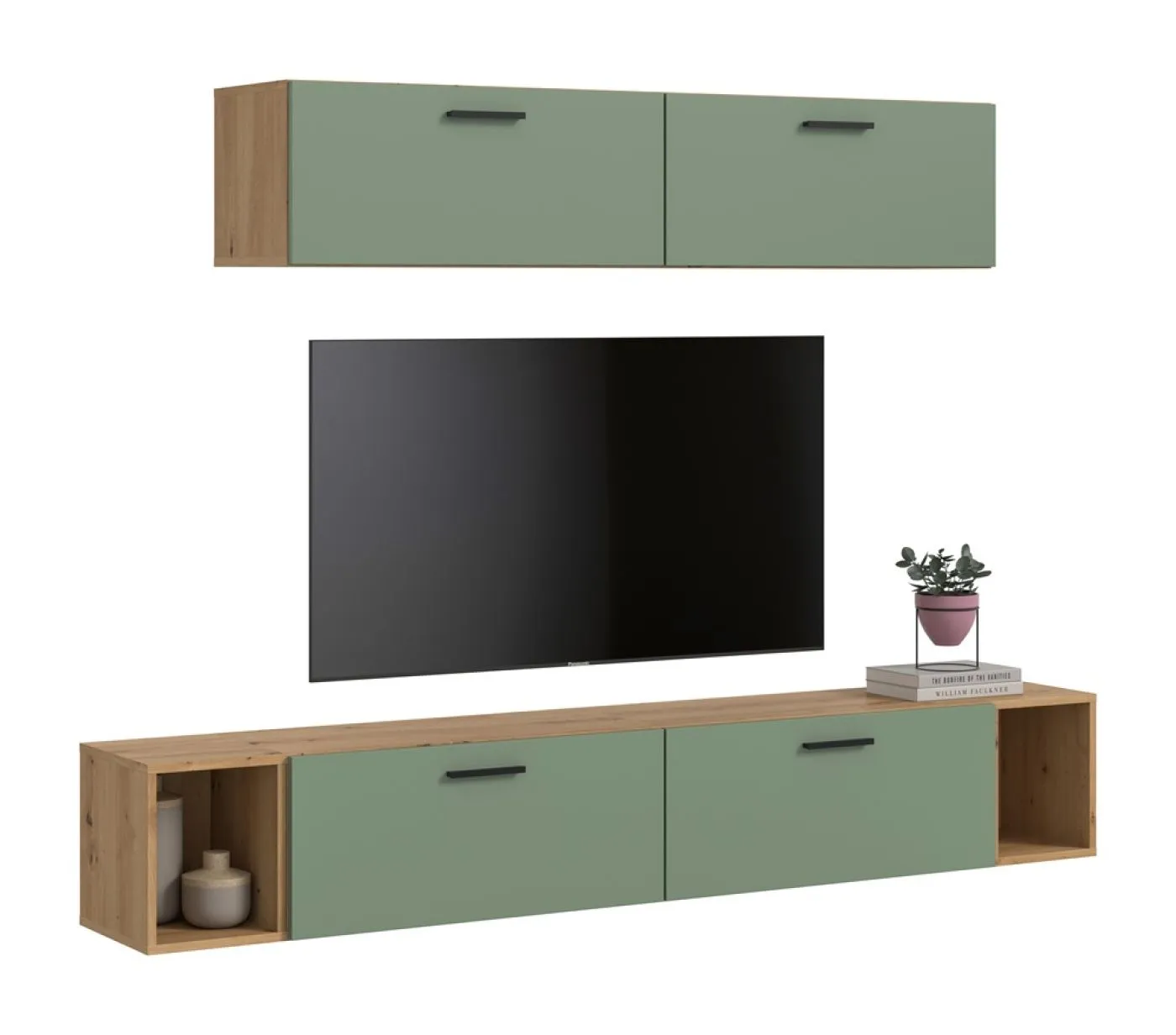 Wohnkombination The One 4 | 6-teilig | Artisan Oak / Smoke Green ohne