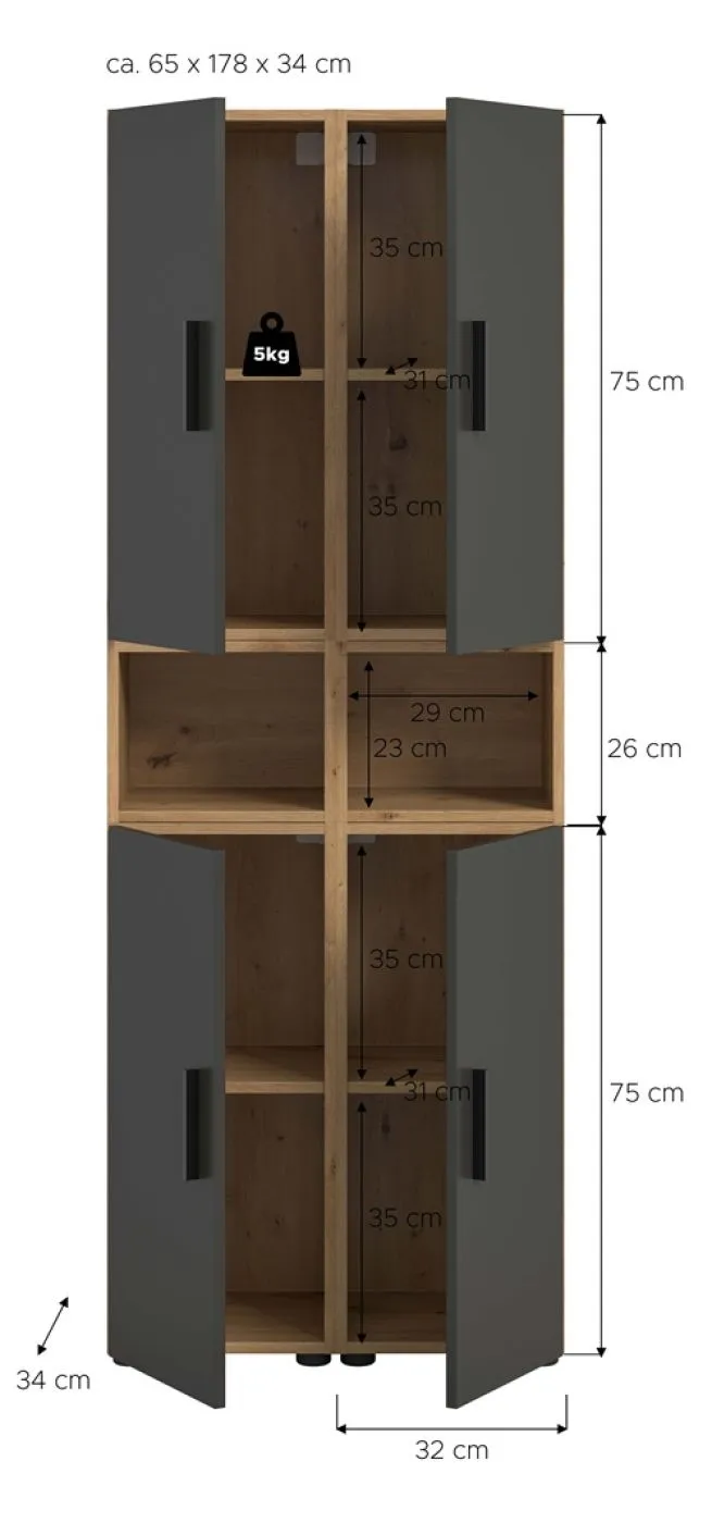 Wohnkombination The One 4b | 6-teilig | Artisan Oak / Basalt grau ohne