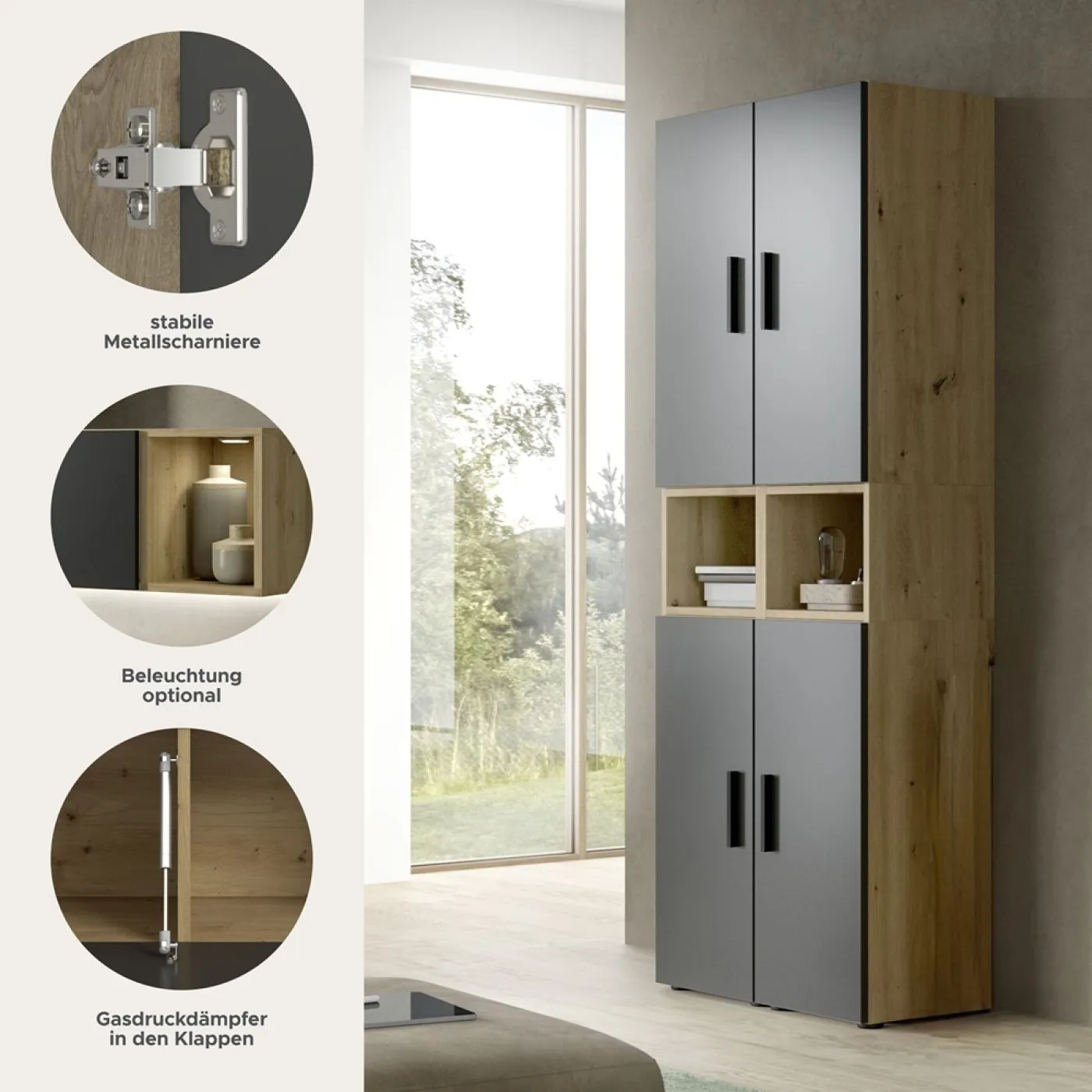 Wohnkombination The One 4b | 6-teilig | Artisan Oak / Basalt grau ohne
