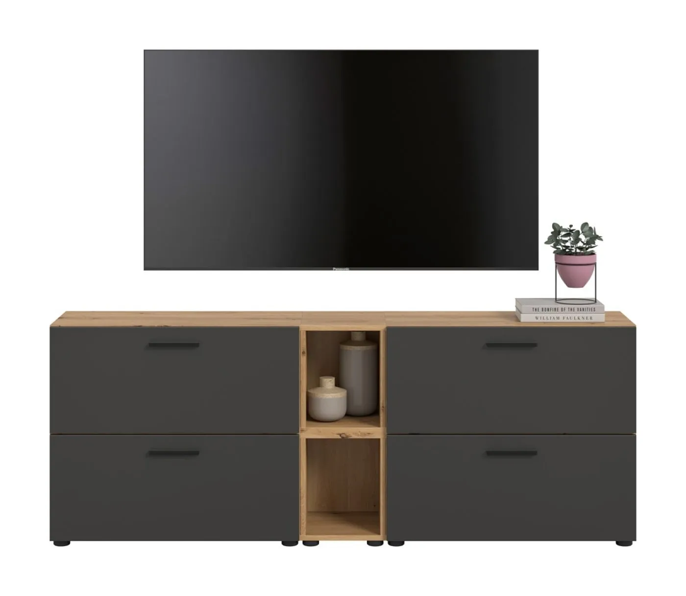 Wohnkombination The One 5 | 6-teilig | Artisan Oak / Basalt grau mit 2er Set Unterbauspot