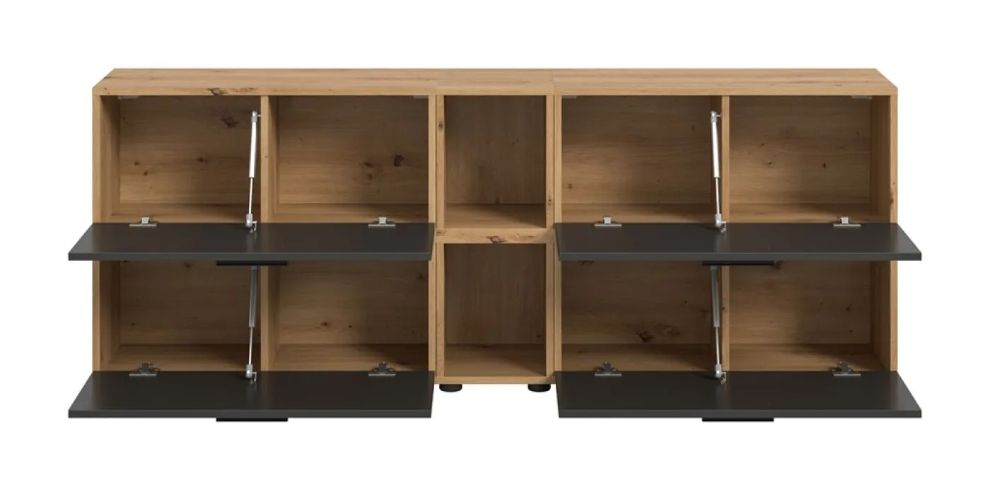 Wohnkombination The One 5 | 6-teilig | Artisan Oak / Basalt grau mit 2er Set Unterbauspot
