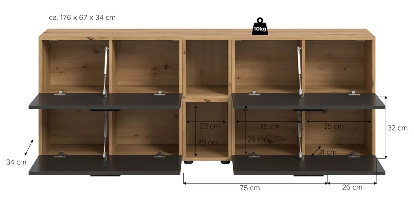Wohnkombination The One 5 | 6-teilig | Artisan Oak / Basalt grau mit 2er Set Unterbauspot
