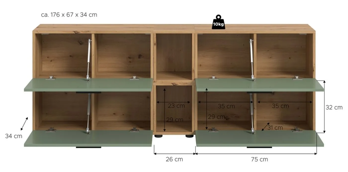 Wohnkombination The One 5 | 6-teilig | Artisan Oak / Smoke Green mit 2er Set Unterbauspot