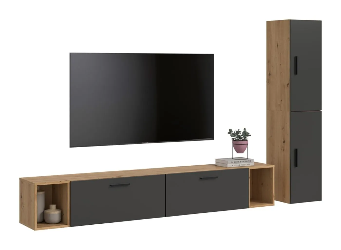 Wohnkombination The One | 6-teilig | Artisan Eiche / Basalt grau mit Unterbauspot