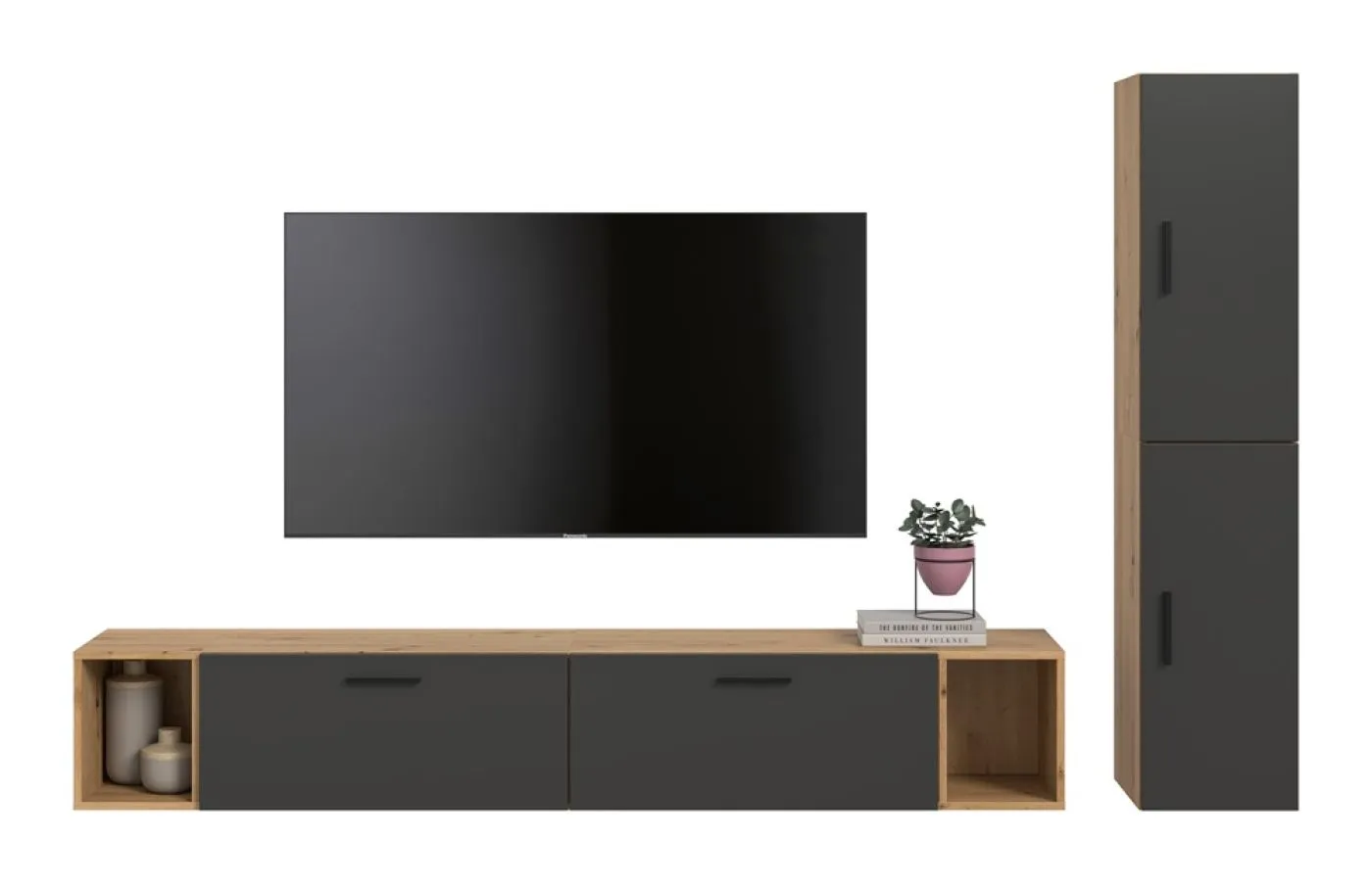 Wohnkombination The One | 6-teilig | Artisan Eiche / Basalt grau mit Unterbauspot
