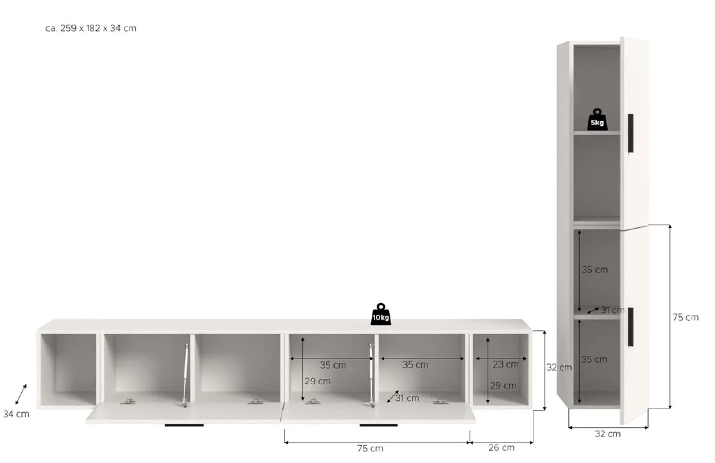 Wohnkombination The One | 6-teilig | weiß ohne Beleuchtung
