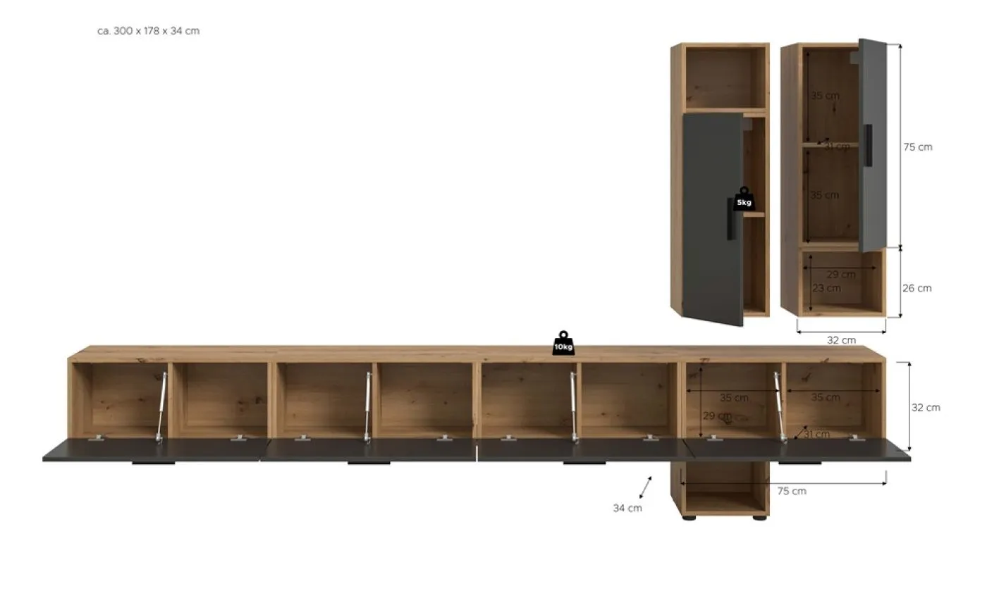Wohnkombination The One | 9-teilig | Artisan Oak / Basalt grau ohne
