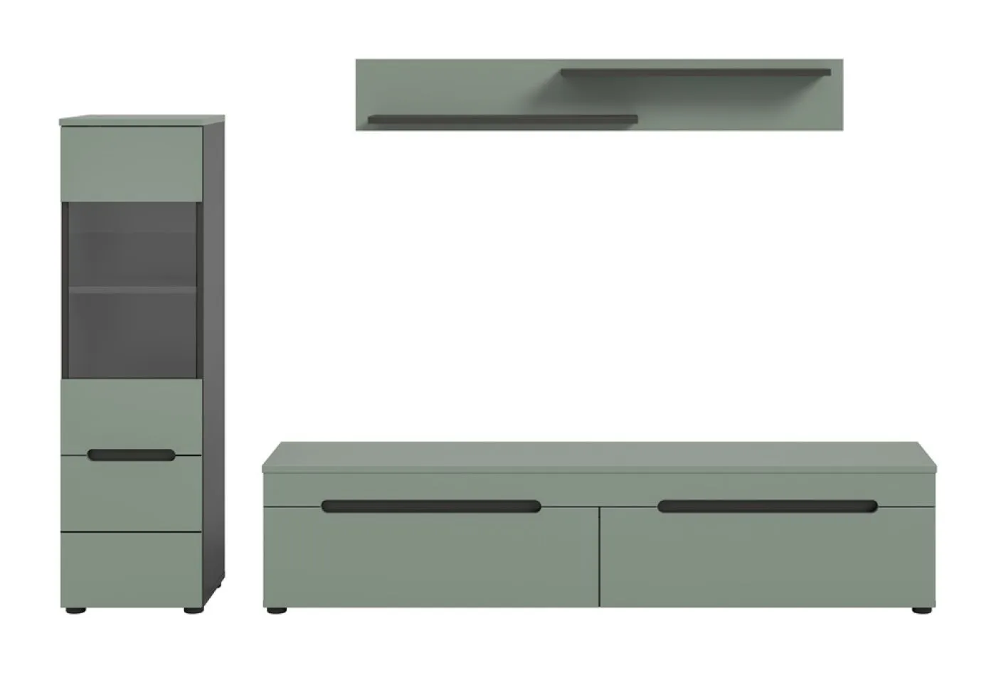 Wohnwand Anbauwand Canu | 2-teilig | Smoke Green / Basalt Grau