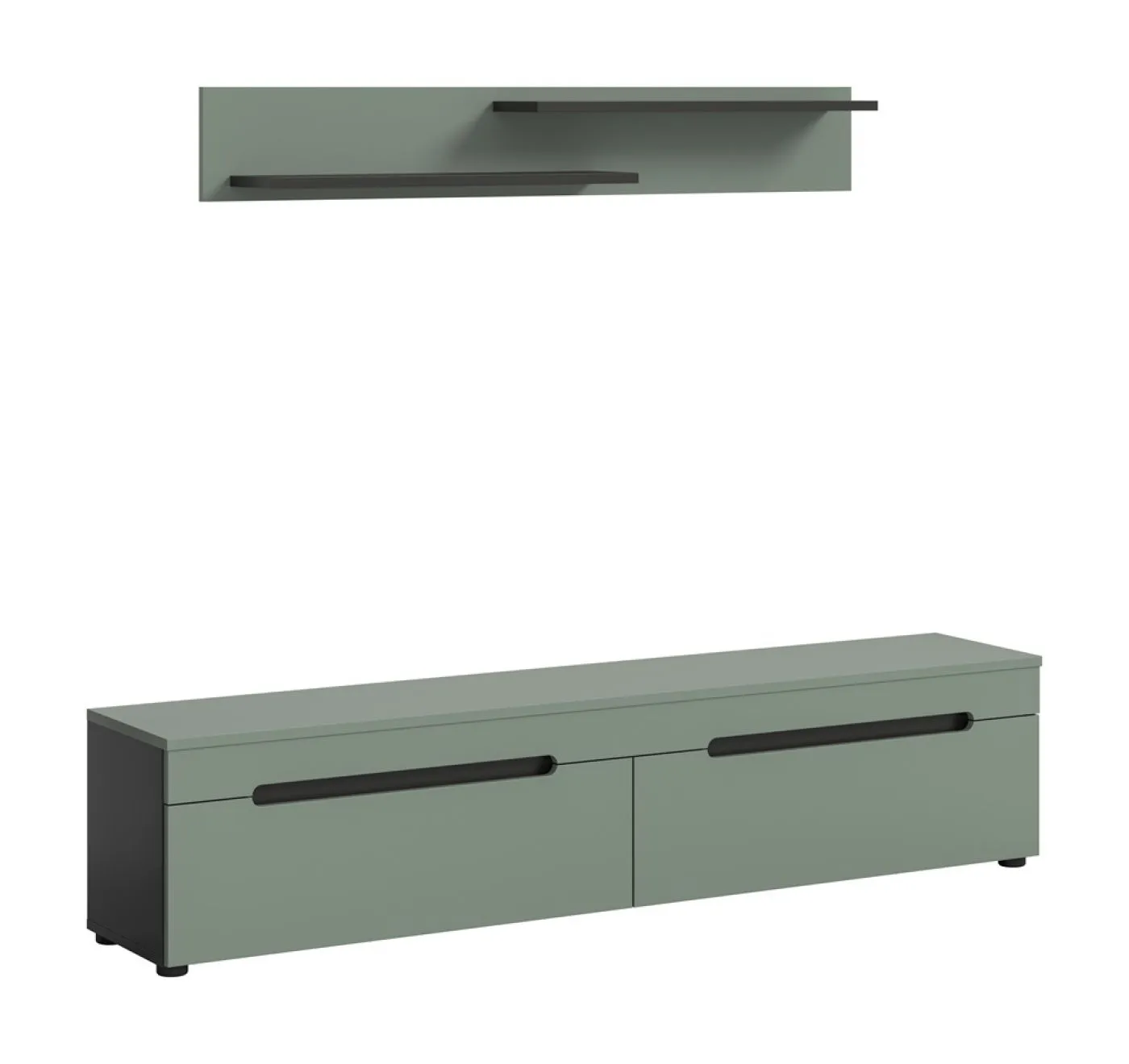 Wohnwand Anbauwand Canu | 2-teilig | Smoke Green / Basalt Grau mit Beleuchtung