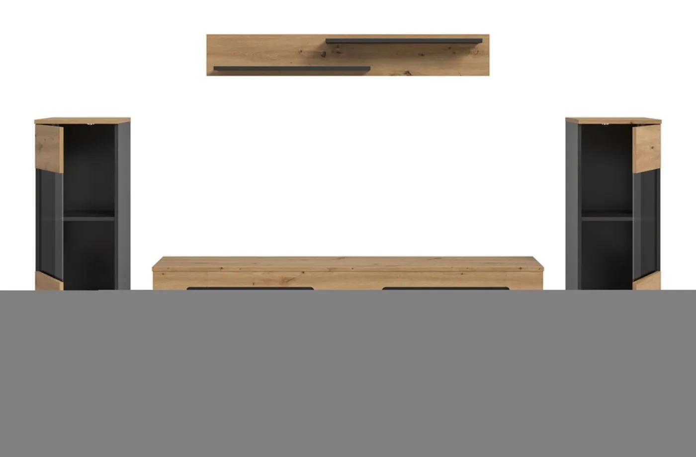 Wohnwand Anbauwand Canu | 3-teilig | Artisan / Basalt Grau | LED Beleuchtung