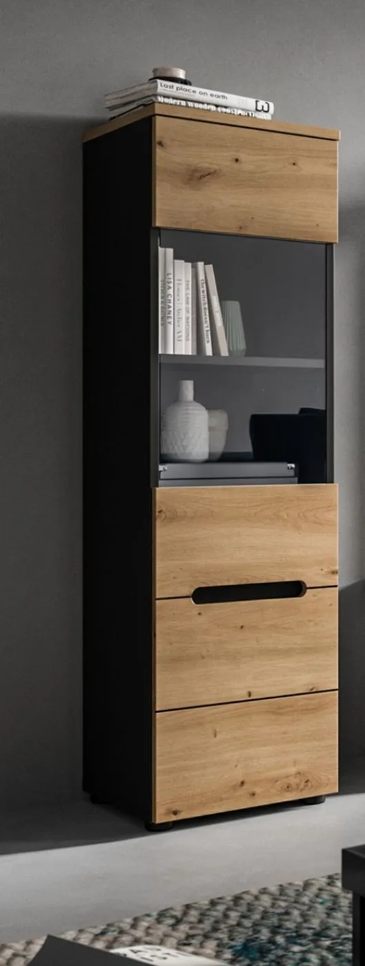 Wohnwand Anbauwand Canu | 3-teilig | Artisan / Basalt Grau | mit Beleuchtung