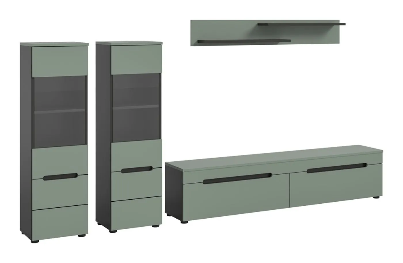 Wohnwand Anbauwand Canu | 3-teilig | Smoke Green / Basalt Grau | LED Beleuchtung