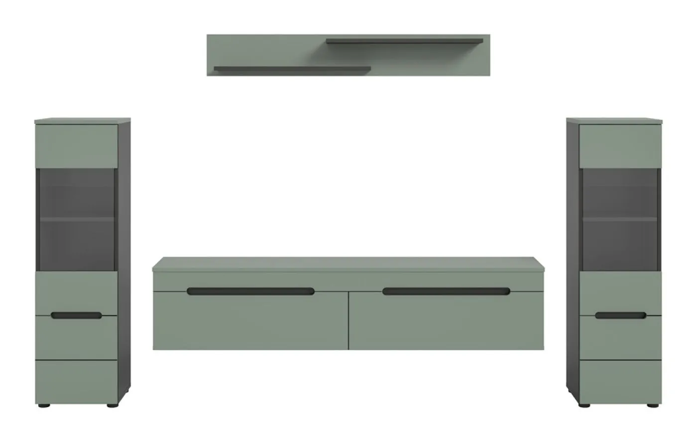 Wohnwand Anbauwand Canu | 3-teilig | Smoke Green / Basalt Grau | ohne