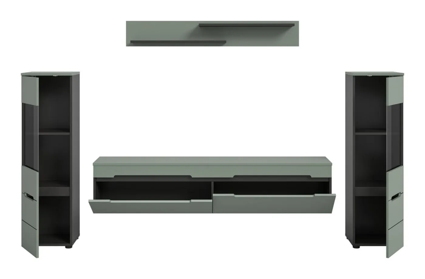 Wohnwand Anbauwand Canu | 3-teilig | Smoke Green / Basalt Grau | ohne