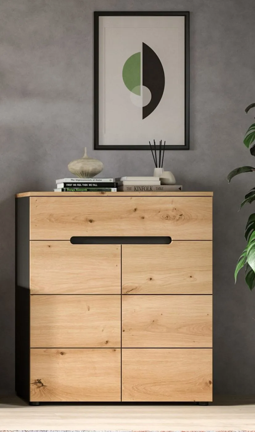 Wohnwand Anbauwand Canu | 4-teilig | Artisan / Basalt Grau | LED Beleuchtung 2