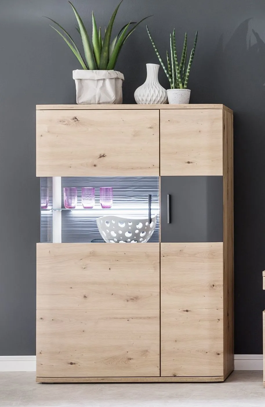 Wohnwand Anbauwand Cortona 2 | Balkeneiche / anthrazit | 3-teilig | LED Beleuchtung 1