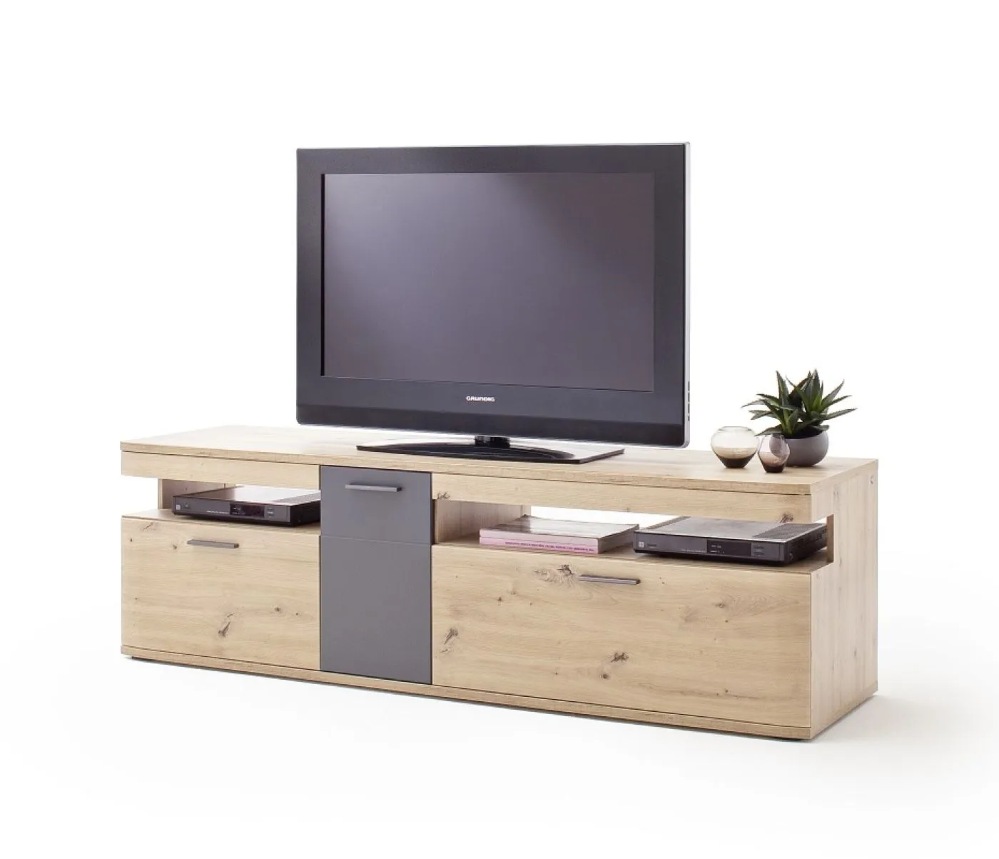 Wohnwand Anbauwand Cortona 2 | Balkeneiche / anthrazit | 3-teilig | LED Beleuchtung 3