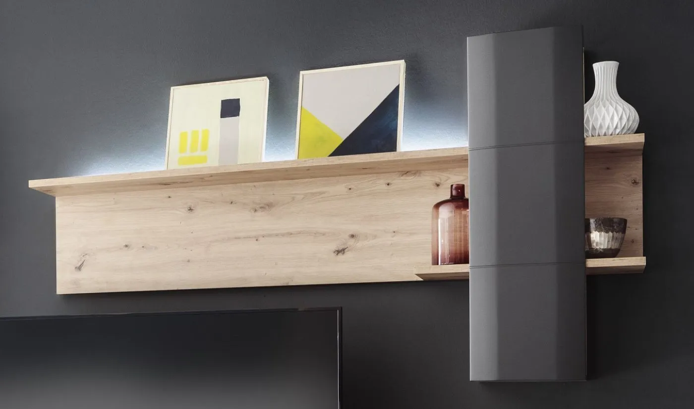 Wohnwand Anbauwand Cortona 2 | Balkeneiche / anthrazit | 3-teilig | LED Beleuchtung 3