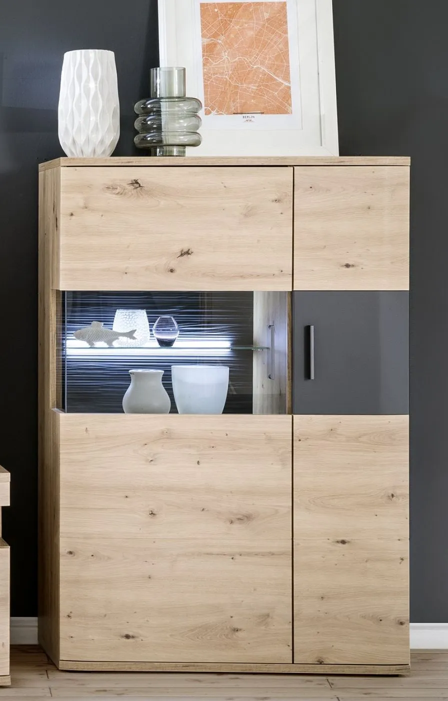 Wohnwand Anbauwand Cortona | Balkeneiche / anthrazit | 4-teilig