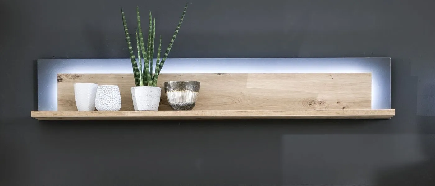 Wohnwand Anbauwand Cortona | Balkeneiche / anthrazit | 4-teilig | LED Beleuchtung