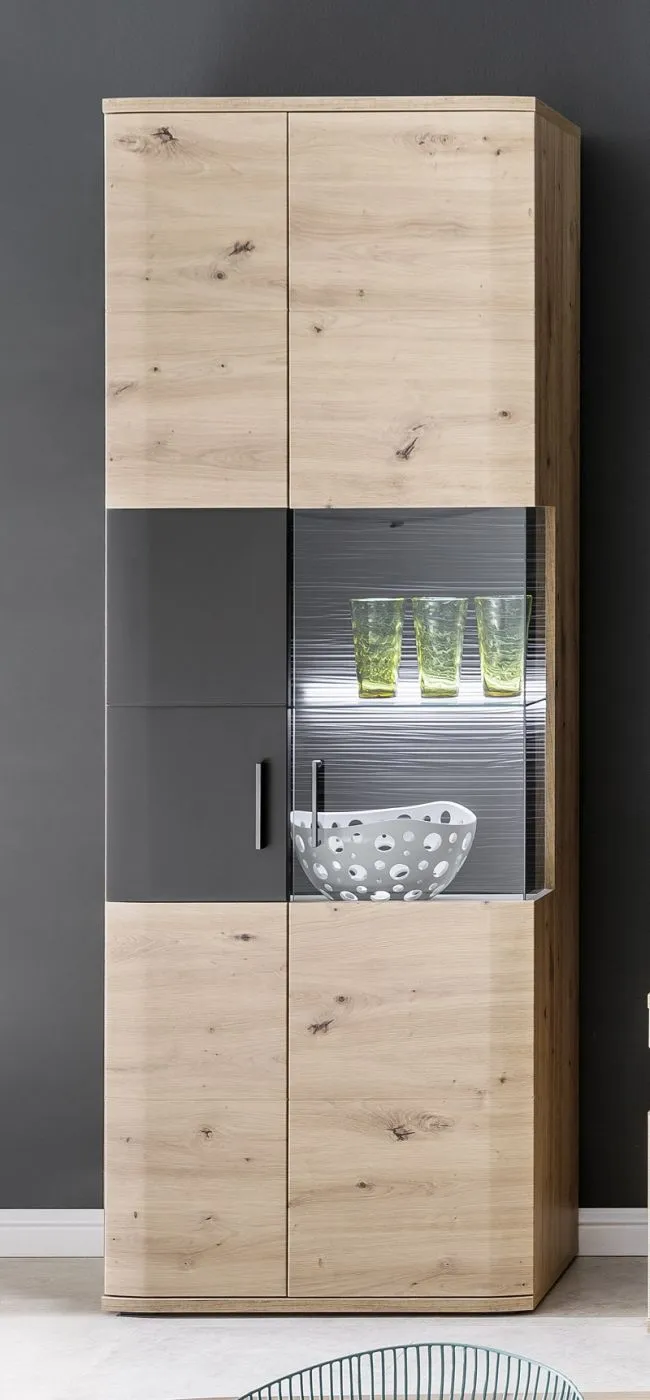 Wohnwand Anbauwand Cortona | Balkeneiche / anthrazit | 4-teilig | LED Beleuchtung 5