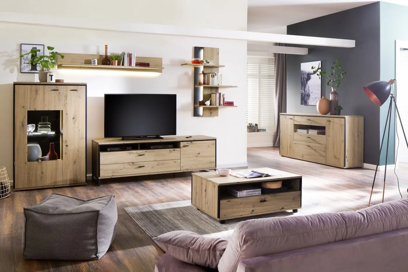 Wohnwand Anbauwand II Buenos Aires | Balkeneiche | 4-teilig | LED Beleuchtung 6