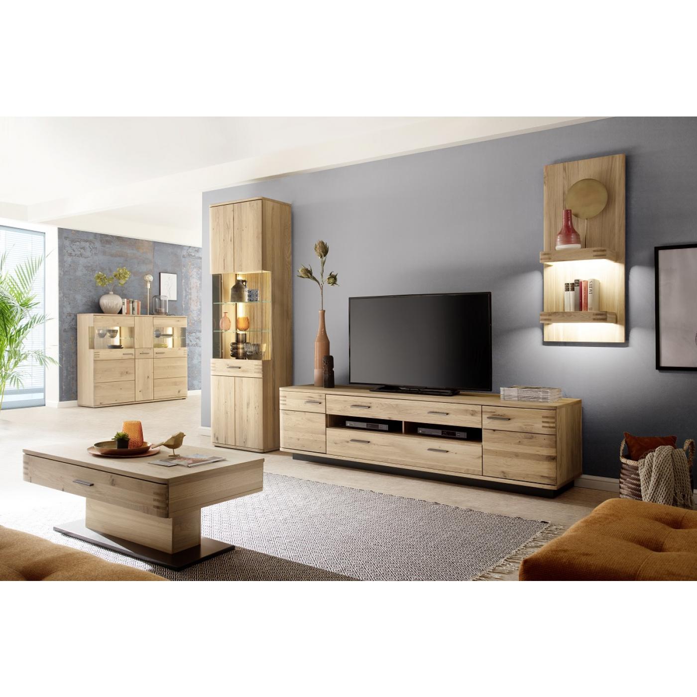 Wohnwand Anbauwand Salvador | Balkeneiche Bianco | 3-teilig | LED Beleuchtung
