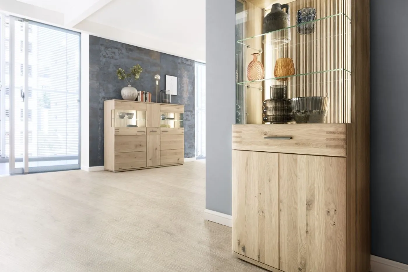 Wohnwand Anbauwand Salvador 1 | Balkeneiche Bianco | 4-teilig | LED 6