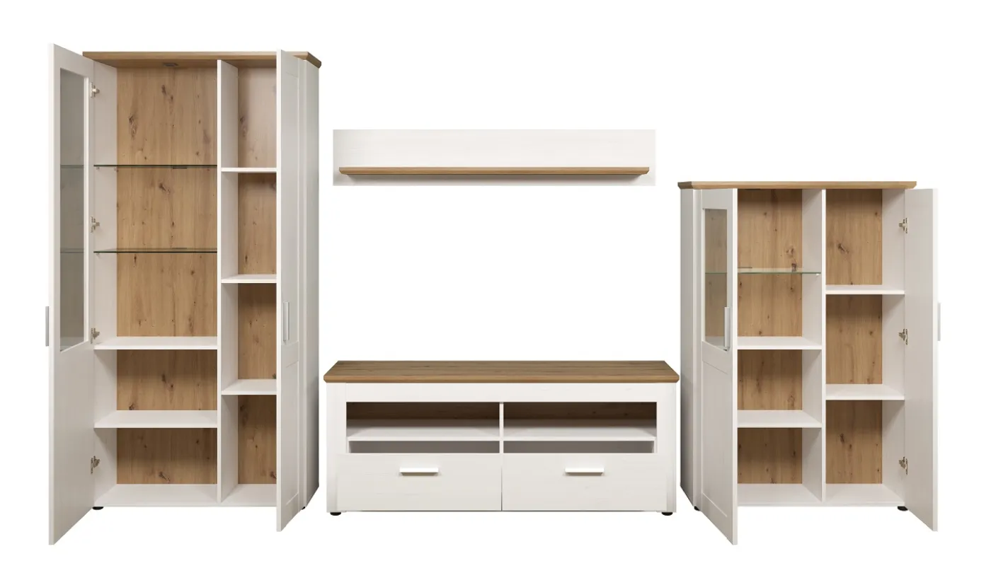 Wohnwand Anbauwand Shade | Andersen Pinie weiß / Artisan Eiche | Landhausstil | 4-teilig